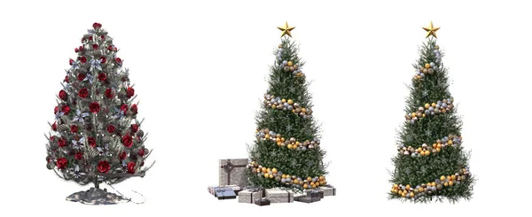 Alberi Natale Con Decorazioni Isolate Sfondo Bianco — Foto Stock