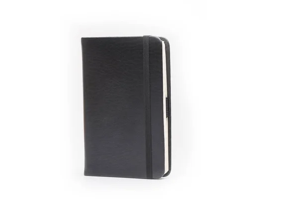 Close Vintage Black Leather Notebook Isolated White Background — Stock Photo, Image