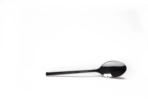 Close Small Metal Dessert Coffee Spoon Isolated White Background — Fotografia de Stock