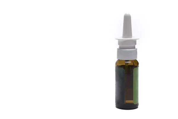 Close Bottle Dispenser Nasal Spray Text Free Space Isolated White — Stockfoto