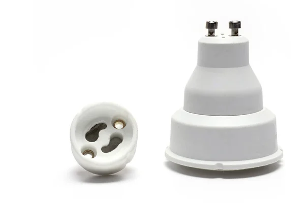 Close Lamp Socket Gu10 Matching Led Lamp Bab Next Isolated — Stock fotografie