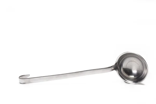 Close Silver Metal Soup Ladle Isolated White Background — Stock Photo, Image