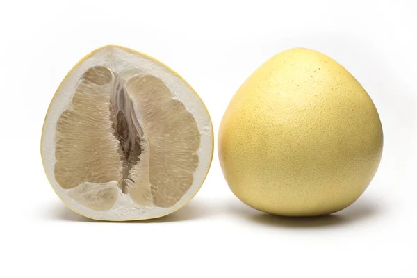 Close Pomelo Whole Cut Half Next White Background — Foto de Stock