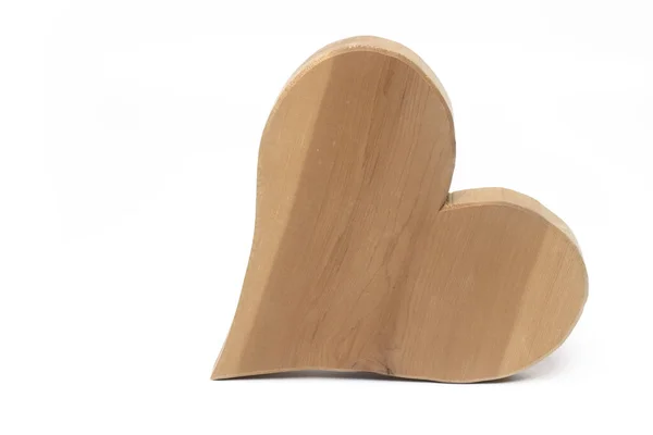 Close Pine Wood Board Cut Out Shape Heart White Background —  Fotos de Stock