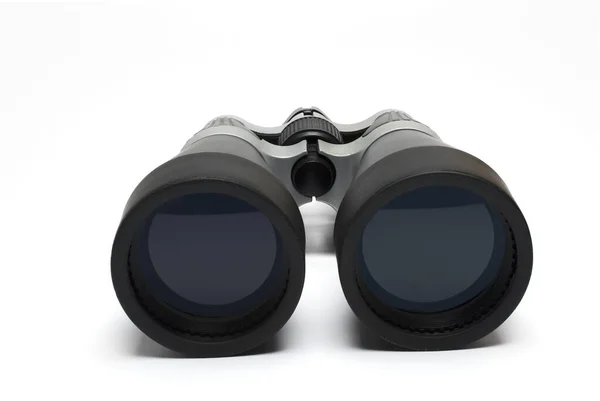 Nahaufnahme Der Beiden Frontlinsen Einer Großen Schwarz Grauen Fernglasbrille Auf — Stockfoto
