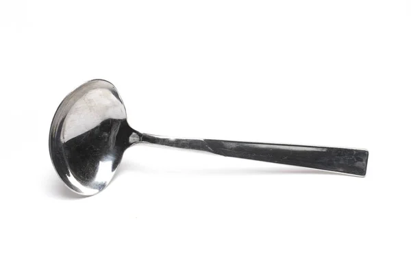 Close Silver Metal Soup Ladle Spoon Isolated White Background — Stock Photo, Image