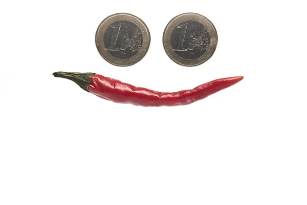 Close Hot Ripe Red Chili Pepper Bent Upwards Two One — Stock Photo, Image