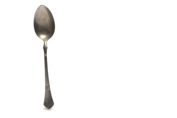 Close Retro Old Vintage Silver Tea Dessert Spoon White Background — Stock Photo, Image