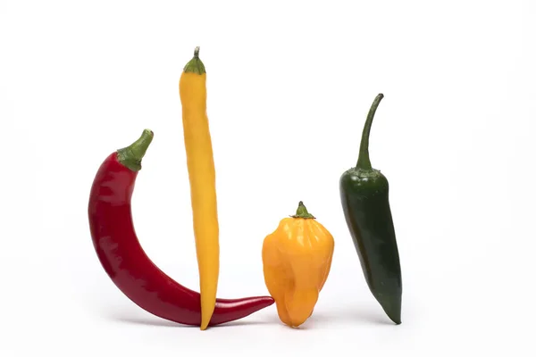 Close Several Different Colored Chili Peppers Next Each Other Different — Stock Photo, Image