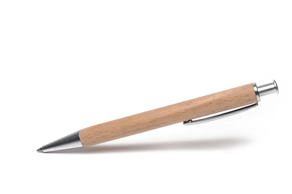 Nahaufnahme Von Geschäftsstift Mit Holz Bedeckt Mit Schatten Auf Weißem — Stockfoto