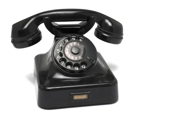 Närbild Svart Gammal Retro Vintage Används Bakelit Fast Telefon Med — Stockfoto