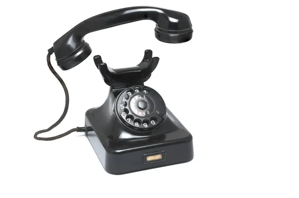 Close Black Old Retro Vintage Used Bakelite Landline Phone Black — Stock fotografie