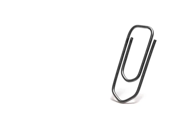 Close White Background Copy Space Steel Metal Paper Clip Shadow — Stock Photo, Image