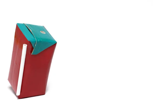 Primer Plano Colorido Rojo Turquesa Borde Cartón Paquete Caja Contenedor — Foto de Stock