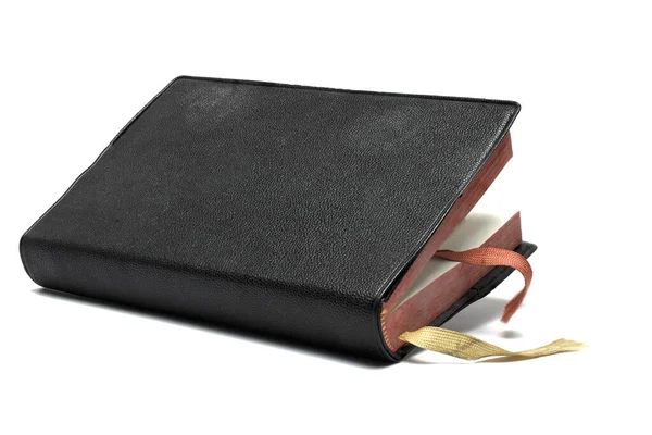 Close Very Old Black Book Bound Leather Cover Singing Book — Stock Photo, Image