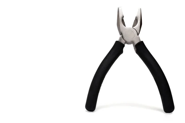 Close Upright Open Combination Pliers Pushing Pulling Cutting Black Rubberized — стоковое фото