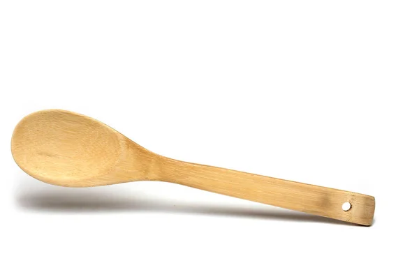 Close Bamboo Wooden Cooking Spoon Made Light Wood White Background — Photo