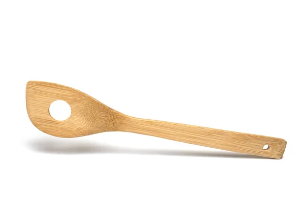 Close Light Wooden Bamboo Kitchen Helper Gadget Cooking Spoon Hole — Photo