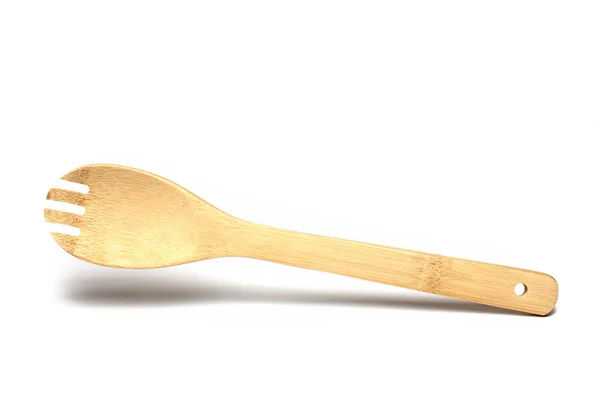 Close Bright Wooden Bamboo Wooden Salad Fork Wooden Kitchen Spoon — Photo