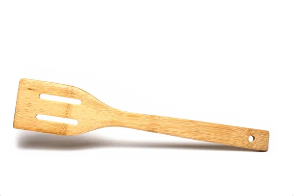 Close View Light Colored Bamboo Wooden Cooking Spoon Pan Turner — Photo