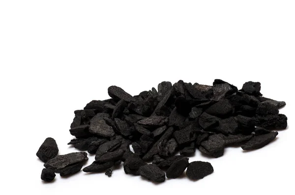 Крупный План Груды Черных Камней Уголь Белом Фоне — стоковое фото