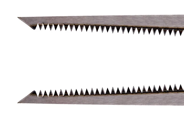 Close Two Straight Metal Saw Blades One One Copy Space — Stock fotografie