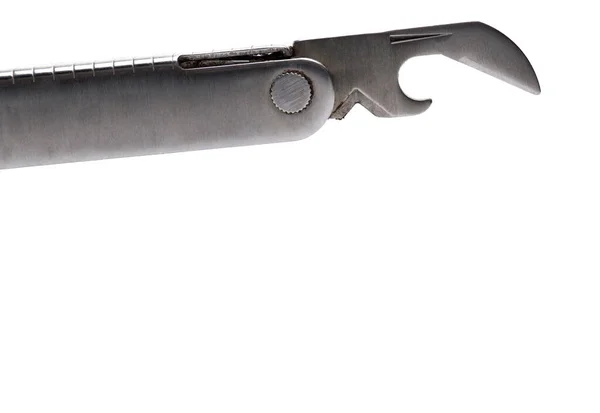 Közel Egy Összecsukható Alapvető Konzervnyitó Egy Jackknife Zsebkés Multi Szerszám — Stock Fotó