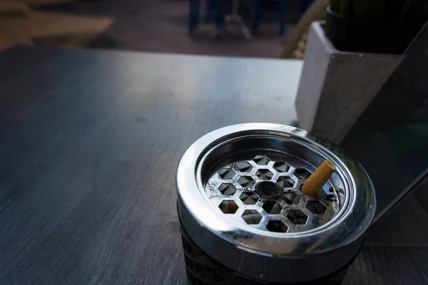 Close Ashtray Standing Table Pub Smoked Cigarette Stuck Concept Tobacco — Stock Fotó