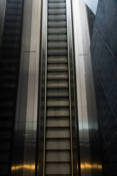 Top View Long Futuristic Long Escalator Moving Staircase Stairs Stairway — 图库照片