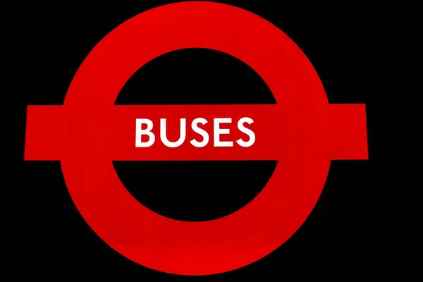 Red Sign Black Background Word Buses Indicate Public Transport Bus — Stock fotografie