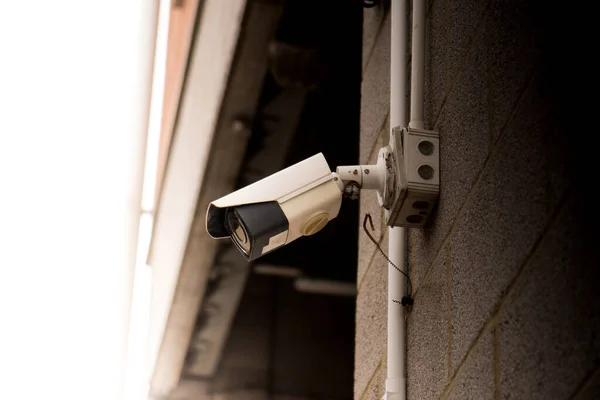 Close Facade Garage Entrance Mounted Surveillance Camera Ccd Video Monitoring — Zdjęcie stockowe