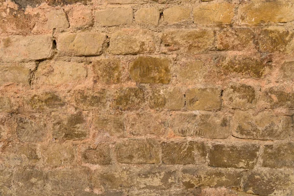 Close Sandstone Beige Brown Colored Exactly Bricked Laid Brick Stone — Fotografia de Stock