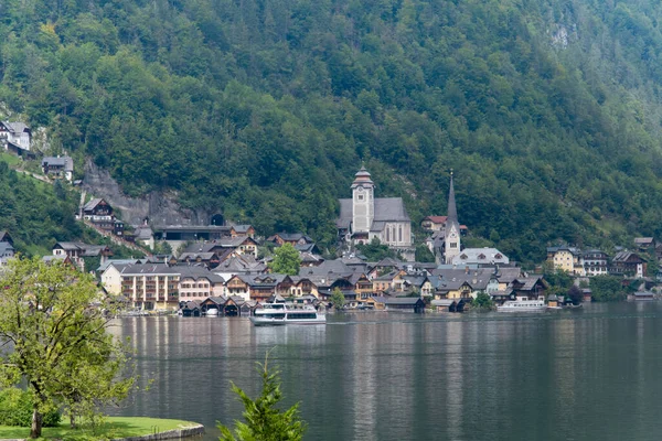 Widok Hallstatt Światowej Sławy Miasto Targowe Regionie Salzkammergut Górnej Austrii — Zdjęcie stockowe