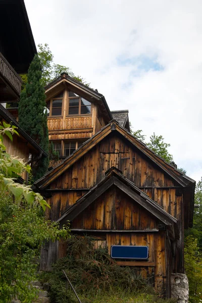 Vista Parcial Antigas Casas Madeira Encosta Madeira Hallstatt Áustria Alta — Fotografia de Stock
