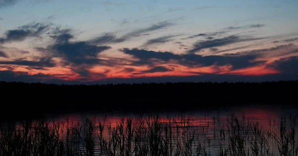Sunset Reflection Lake Water Evening Sky Colored Sky — Fotografia de Stock
