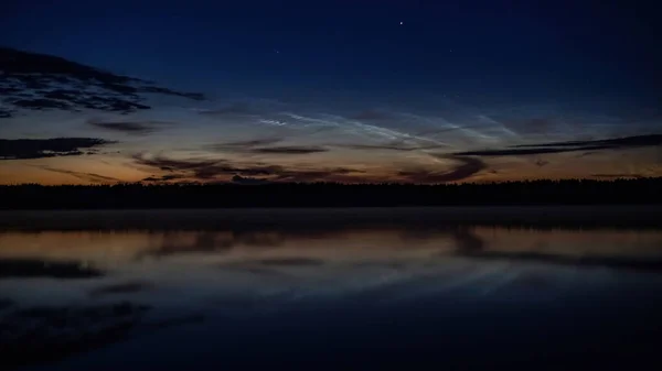 Evening Lake Noctilucent Clouds Summer Night — Foto Stock