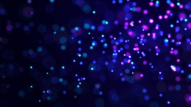 Parlayan noktalı güzel bir illüstrasyon. Parlayan parçacıkların karanlık ve soyut arkaplanı. Renkli bir geçmiş. 3B görüntüleme.