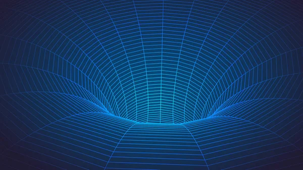 Wireframe Tunneln Perspektiv Rutnät Bakgrund Enkla Linjer Mörk Bakgrund Vektorillustration — Stock vektor