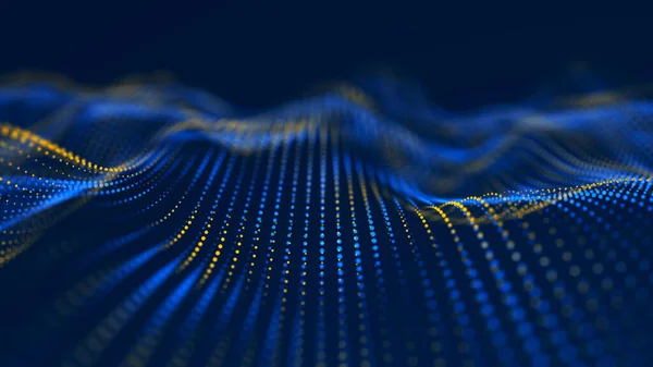 粒子流 多くの輝く粒子と青い波の背景 情報技術の背景 3Dレンダリング — ストック写真