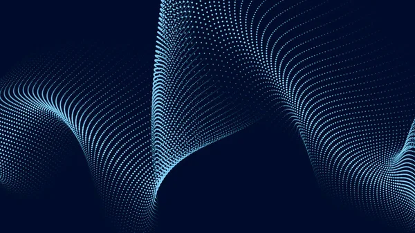 暗い背景に流れる粒子の波 波や点の動的要素を持つ抽象的な背景 ベクターイラスト — ストックベクタ