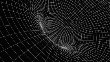 Tel çerçeve tüneli. Perspektif ızgara arka planı. Karanlık bir arkaplanda basit çizgiler. Vektör çizimi. EPS 10