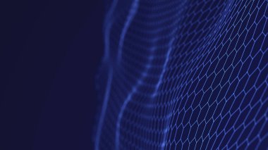 Bal peteği ağı konsepti. Veri transferi. Dijital teknolojik arka plan. Siber uzay. 3B görüntüleme