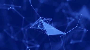 Soyut geometrik arkaplan. Birbirine bağlı çizgilerin ve noktaların hareketi. Bilim, teknoloji, iş dünyası, uzay kavramı. Döngülü animasyon. 4K