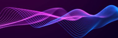 Müzik dalgası. Birbirine bağlı noktalar ve çizgiler olan güzel bir çizim. Dijital ağ arka planı. 3B görüntüleme