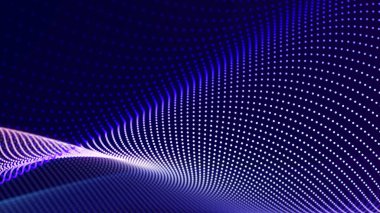 Müzik dalgası. Birbirine bağlı noktalar ve çizgiler olan güzel bir çizim. Dijital ağ arka planı. 3B görüntüleme