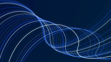 Büyük veri akışı. Bilgi teknolojisi geçmişi. Çizgilerden oluşan dinamik dalga arkaplanı. 3d