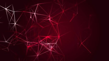 Bağlı nokta ve çizgilerle soyut renk arkaplanı. Çizgiler, noktalar, üç boyutlu uzayda düzlemler. İş sunumları için arka plan. 3B görüntüleme