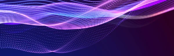 Deeltjesstroom Purple Wave Achtergrond Met Veel Gloeiende Deeltjes Achtergrond Informatietechnologie — Stockfoto