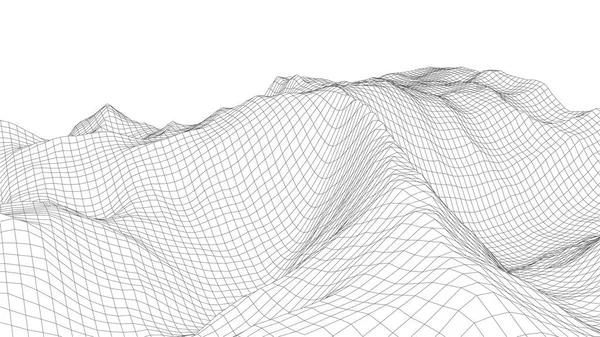 Wireframe Landskap Bakgrund Detaljerade Linjer Vit Bakgrund Vektorillustration Eps — Stock vektor