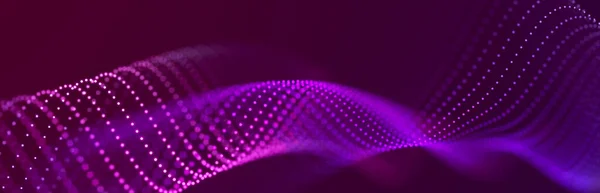 Particle stream. Purple background with many glowing particles. Information technology background. 3d rendering